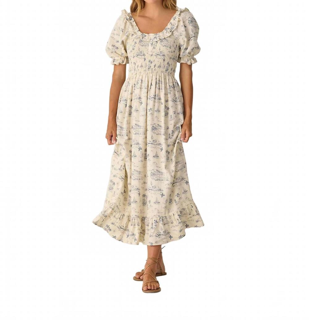 NEW RYLEE + CRU lexi ocean toile midi dress in natural